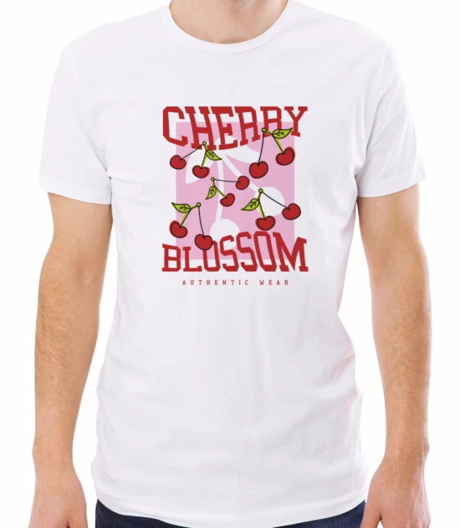 Biała męska koszulka cherry blossom
