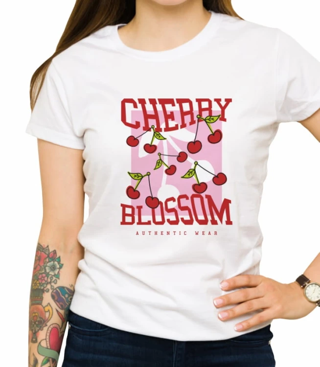 Biała damska koszulka cherry blossom