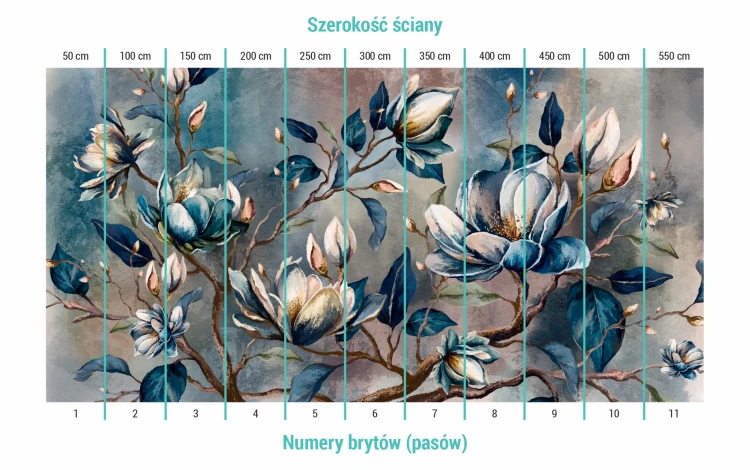 Podział na bryty w tapecie gałęzie akwarelowych kwiatów