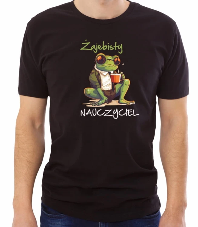 Czarna męska koszulka żajebisty nauczyciel