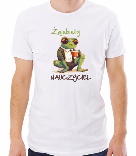 Biała męska koszulka żajebisty nauczyciel