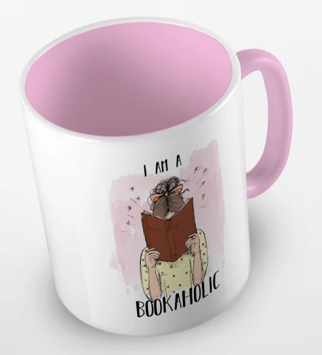 kolorowy kubek - I am a bookaholic - kolor różowy.jpg