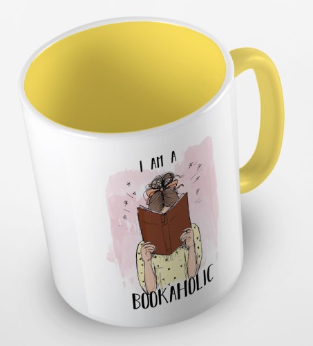 kolorowy kubek - I am a bookaholic - kolor żółty.jpg