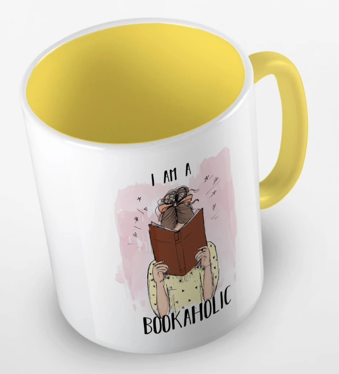 kolorowy kubek - I am a bookaholic - kolor żółty.jpg