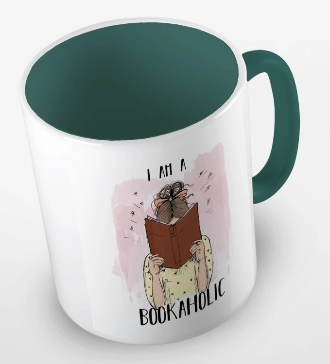 kolorowy kubek - I am a bookaholic - kolor ciemnozielony.jpg