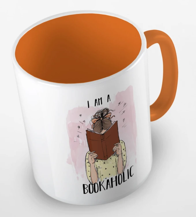 kolorowy kubek - I am a bookaholic - kolor pomarańczowy.jpg