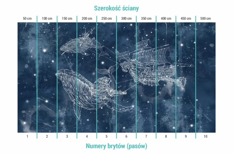 Podział na bryty w fototapecie droga mleczna i wieloryby