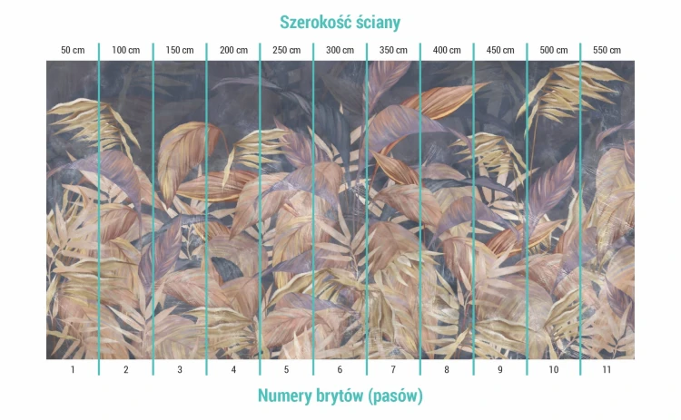 Podział na bryty na tapecie malowane tropikalne liście