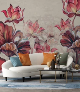 Fototapeta painted leaves and water lilies