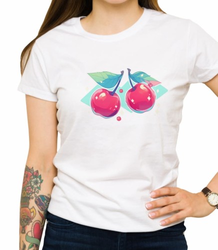 Biała damska koszulka disco cherries