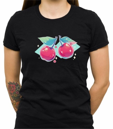 Czarna damska koszulka disco cherries