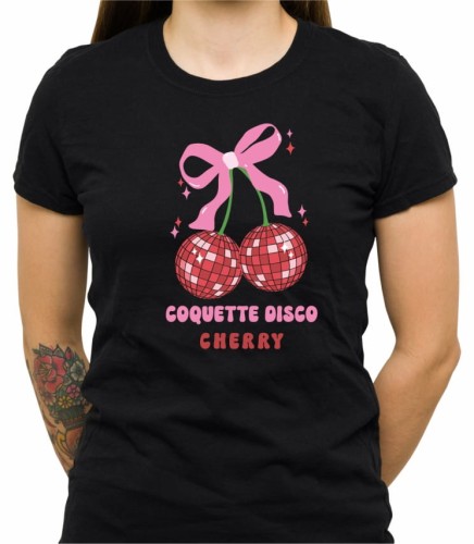Czarna damska koszulka coquette disco ball cherry