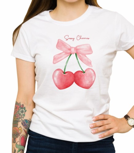 Biała damska koszulka red coquette heart cherries