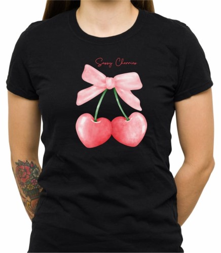Czarna damska koszulka red coquette heart cherries