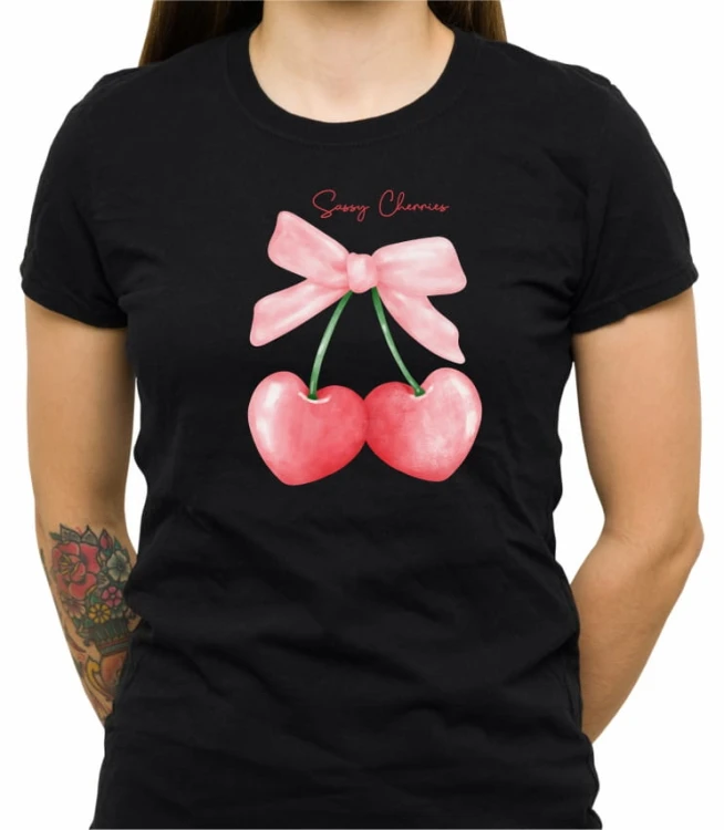 Czarna damska koszulka red coquette heart cherries