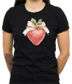 Czarna damska koszulka strawberry with pink bow