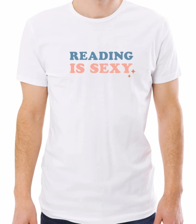 Męska biała koszulka reading is sexy