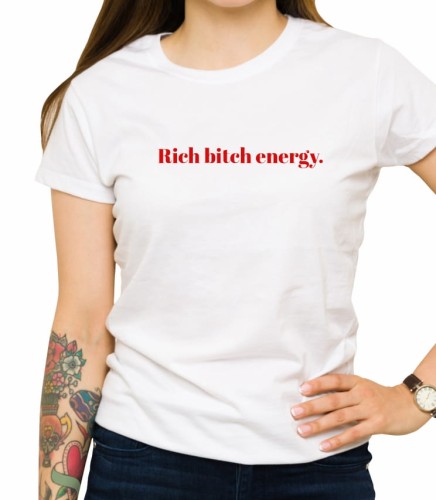 Biała damska koszulka rich bitch energy