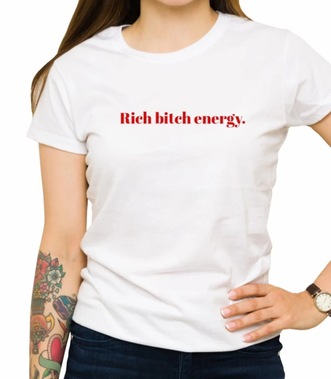 Biała damska koszulka rich bitch energy