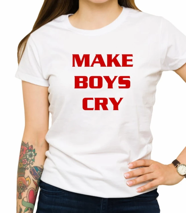 Biała damska koszulka make boys cry