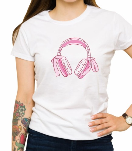 Biała damska koszulka pink headphones
