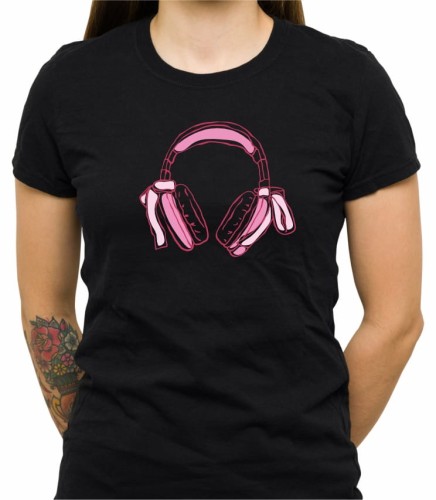 Czarna damska koszulka pink headphones