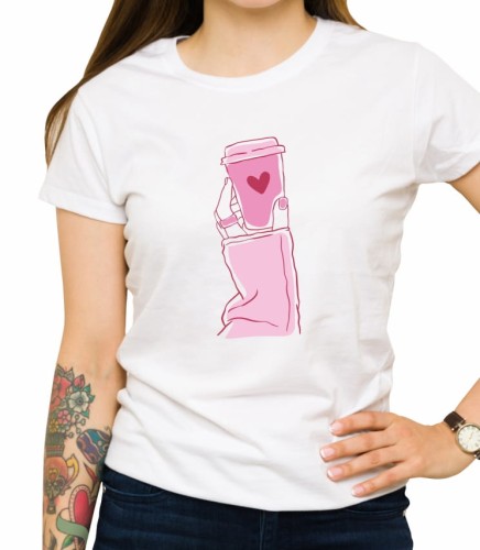 Damska biała koszulka pink cup