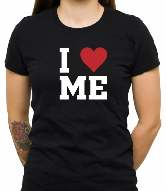 Czarna damska koszulka I love me