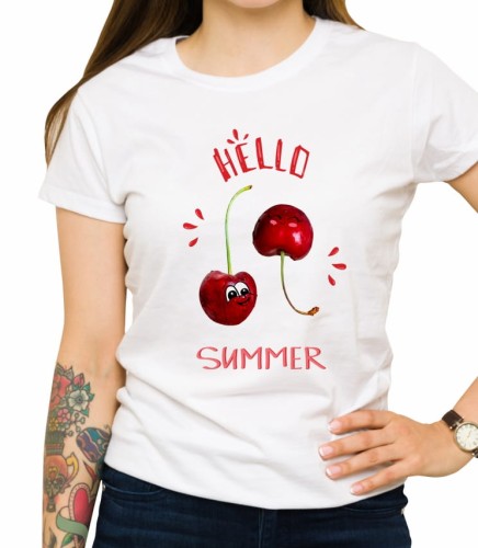 Biała damska koszulka hello summer