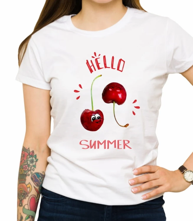 Biała damska koszulka hello summer