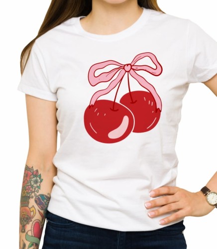 Biała damska koszulka cherry