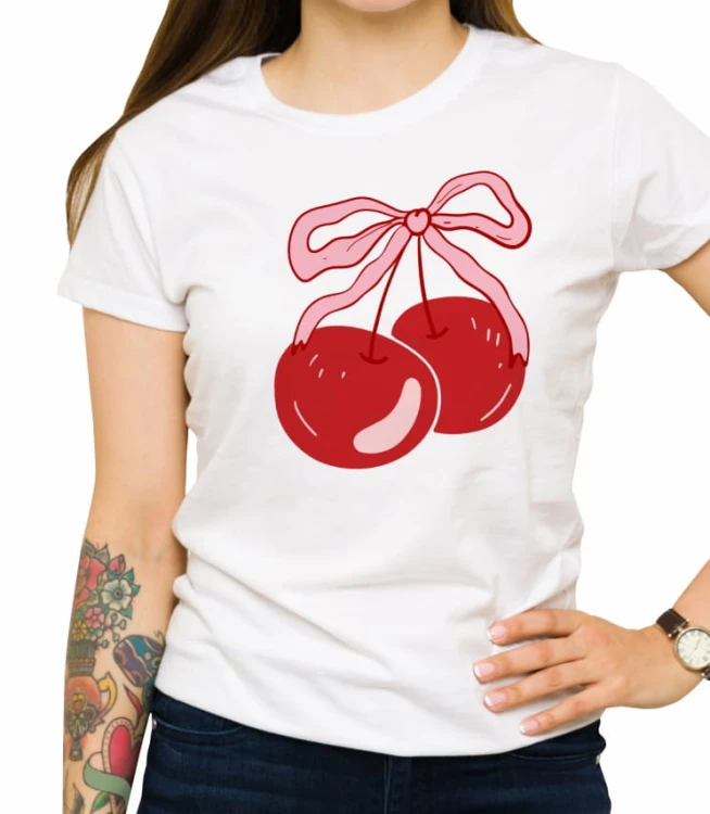 Biała damska koszulka cherry