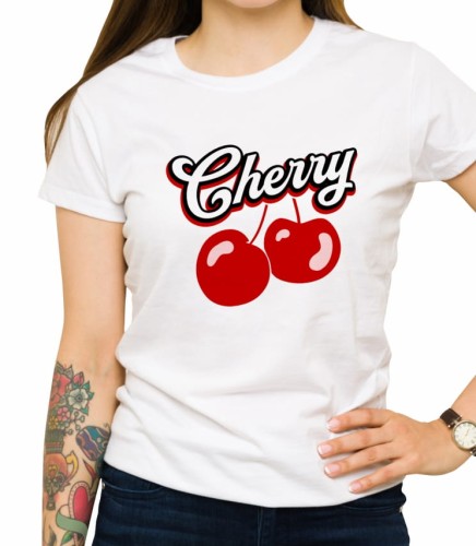 Biała damska koszulka cherry 01