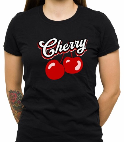 Czarna damska koszulka cherry 01