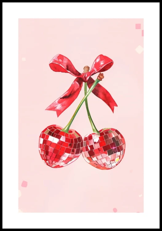 Plakat disco cherries z białym marginesem