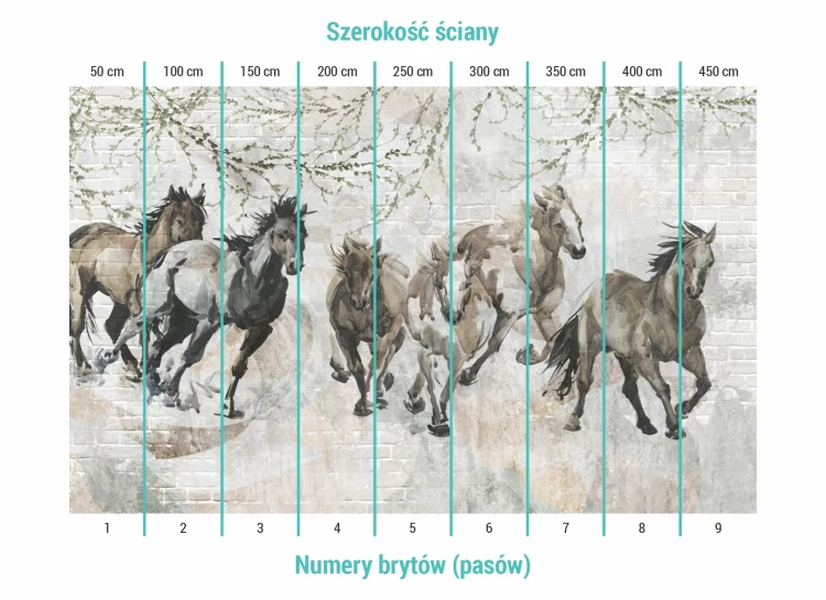 Podział na bryty na tapecie galopujące konie