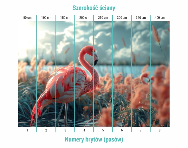 Podział na bryty na tapecie z różowym flamingiem nad wodą