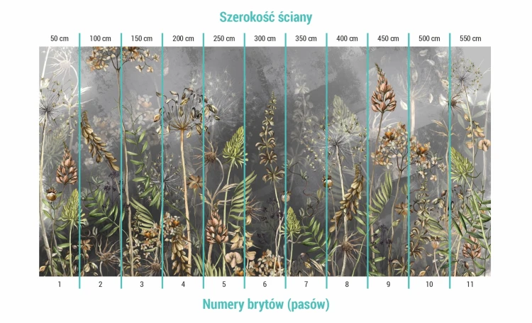 Podział na bryty na tapecie suszone kwiaty