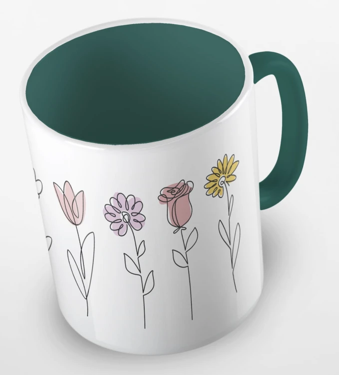 kolorowy kubek - flowers - z kwiatami - kolor ciemnozielony.jpg