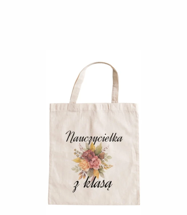 torba bawełniana z krótkimi uszami, z nadrukiem - nauczycielka z klasą