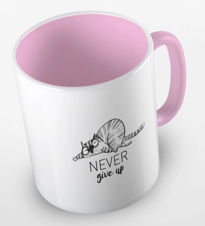 kolorowy kubek - never give up (nigdy się nie poddawaj) - kolor różowy.jpg