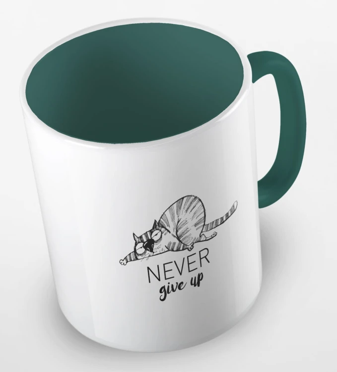 kolorowy kubek - never give up (nigdy się nie poddawaj) - kolor ciemnozielony.jpg