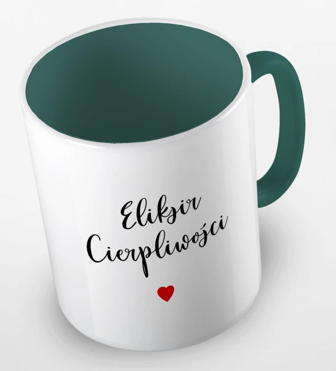 kolorowy kubek z hasłem eliksir cierpliwosci - kolor ciemnozielony.jpg