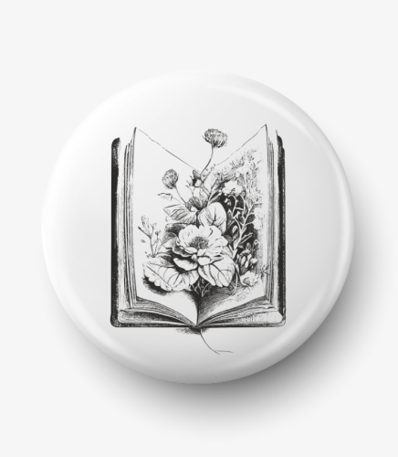 Button książka z kwiatami