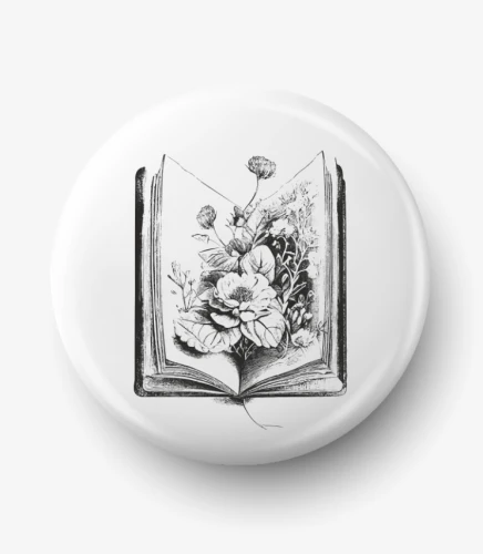 Button książka z kwiatami