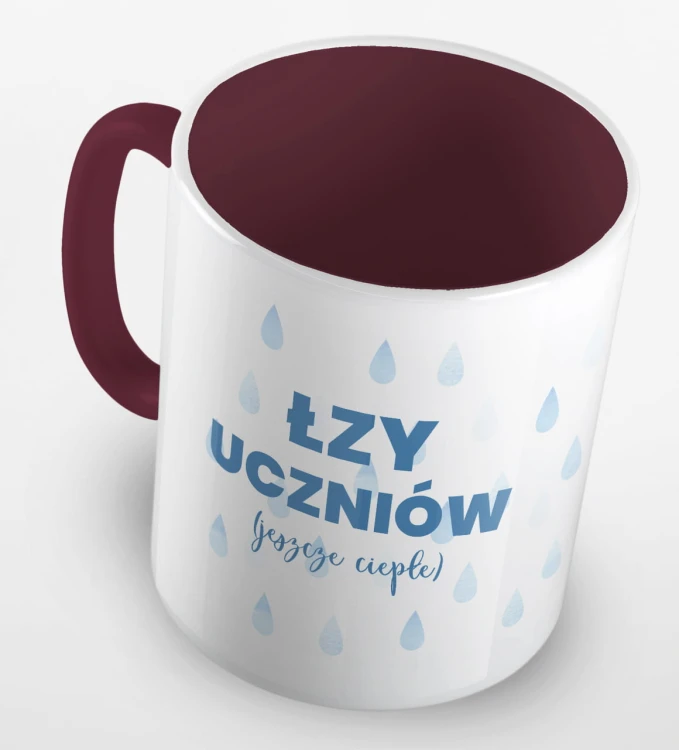 kolorowy kubek z hasłem - łzy uczniów zbierane przez panią profesor - kolor bordowy.jpg