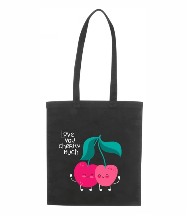 czarna torba bawełniana z długimi uszami, z nadrukiem - love you cherry much.jpg