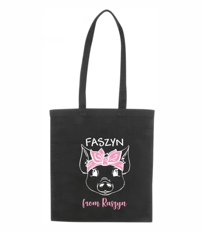czarna torba bawełniana z długimi uszami, z nadrukiem - faszyn from raszyn.jpg