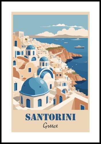 Abstrakcyjny plakat znad Santorini z białym marginesem dookoła