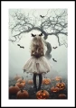 Plakat "Dziewczynka na Halloween" z białym marginesem dookoła